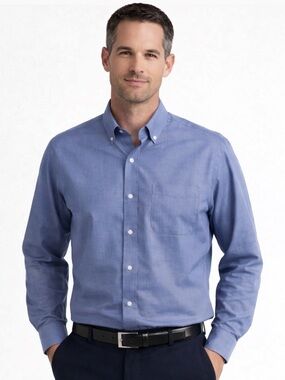 Land’s End No Iron Cotton Pinpoint Collar Shirt Men 17.5/36 Tall  Blue